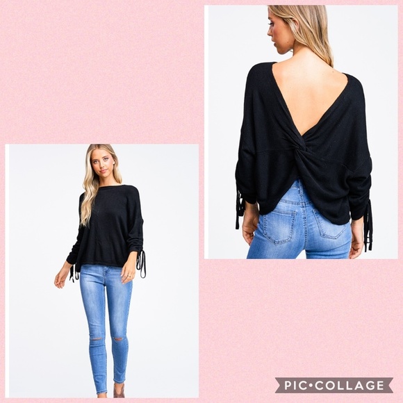 Sweaters - Black Twist Back Boho Sweater Ties xs sm